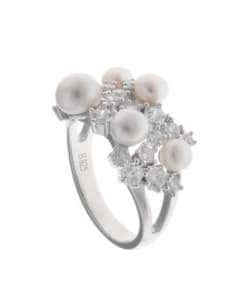 Anillo de Plata Rodio con Perlas y Circonitas para Mujer - Salvatore 272S0035/16