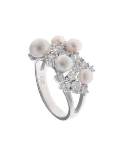 Anillo de Plata Rodio con Perlas y Circonitas para Mujer - Salvatore 272S0035/16