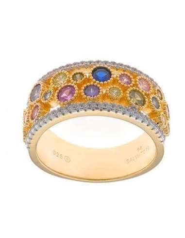 Anillo para Mujer Anillo Plata de Ley Baño Oro y Circonitas Multicolor - Salvatore 211S0174/20