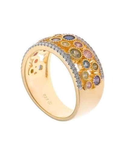 Anillo para Mujer Anillo Plata de Ley Baño Oro y Circonitas Multicolor - Salvatore 211S0174/20