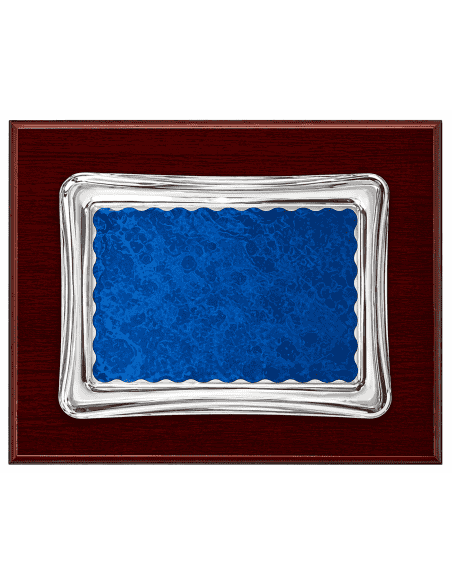 Placa Homenaje Aluminio doble Chapa con Forma Pergamino Azul - P-0006 ( Grabado Incluido)