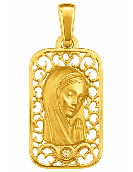 Medalla  Virgen Niña con circonita - Oro Amarillo 18K
