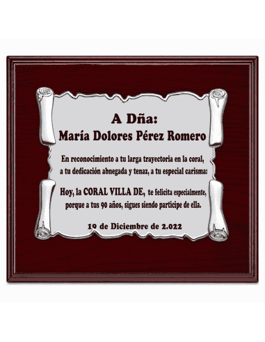 Placa Homenaje Aluminio Pergamino  ( Grabado Incluido)