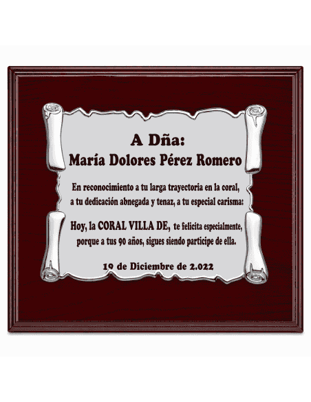 Placa Homenaje Aluminio Pergamino  ( Grabado Incluido)