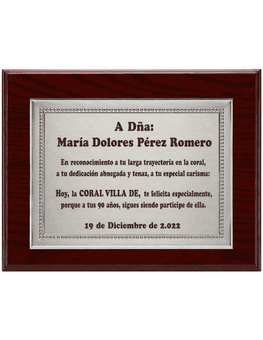 Placa de Homenaje Aluminio Marco Perlado ( Grabado Incluido)
