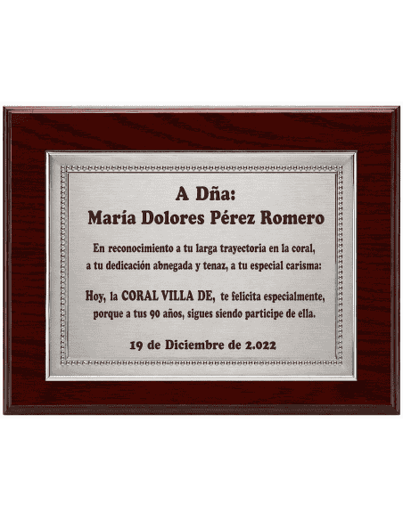 Placa de Homenaje Aluminio Marco Perlado ( Grabado Incluido)