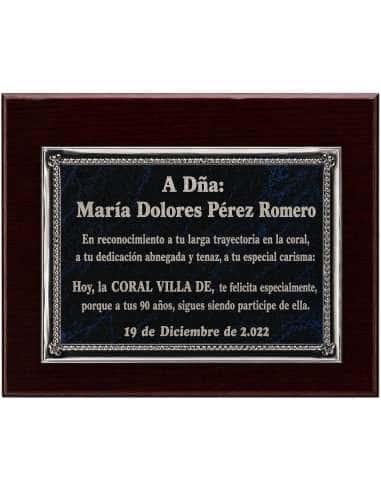 Placa Homenaje Aluminio Esmaltado Azul Con Borde Brillo ( Grabado Incluido)