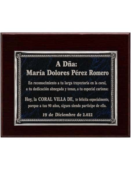 Placa Homenaje Aluminio Esmaltado Azul Con Borde Brillo ( Grabado Incluido)