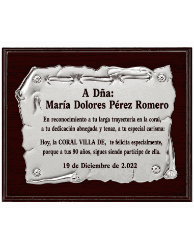 Placa Homenaje Aluminio Pergamino ( Grabado Incluido)