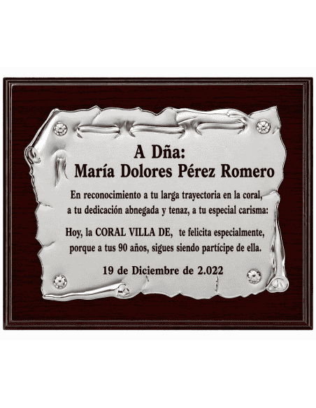 Placa Homenaje Aluminio Pergamino ( Grabado Incluido)