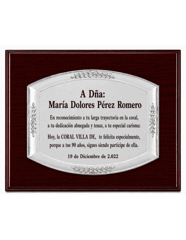 Placa Homenaje Aluminio Bandeja con Laureles ( Grabado Incluido)