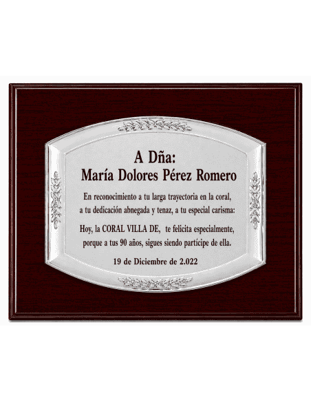 Placa Homenaje Aluminio Bandeja con Laureles ( Grabado Incluido)