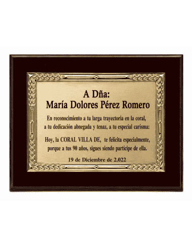 Placa Homenaje Aluminio Dorado con espigas de trigo ( Grabado Incluido)