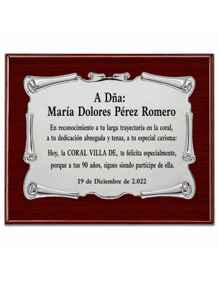 Placa de Homenaje Aluminio con Forma de Pergamino ( Grabado Incluido)