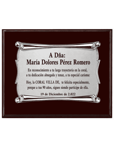 Placa Homenaje Aluminio Pergamino  ( Grabado Incluido)