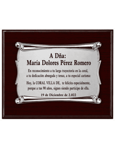 Placa Homenaje Aluminio Pergamino  ( Grabado Incluido)