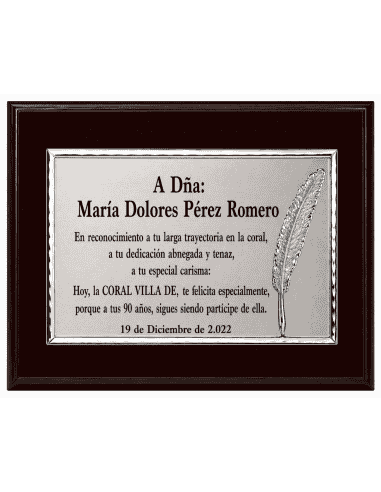 Placa Homenaje Plata Bilaminada Pluma - Global Argenti P2027-1 (Grabado incluido)