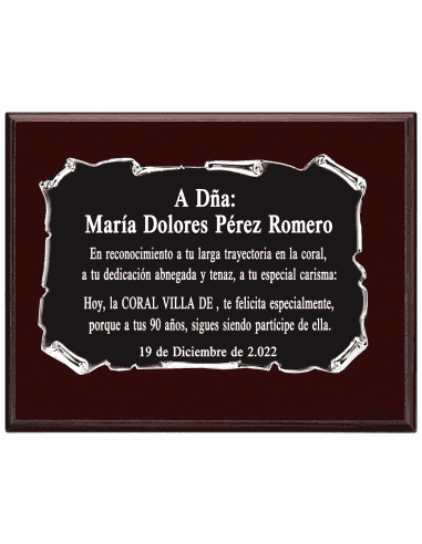 Placa Homenaje Aluminio Plateado lacado en Negro ( Grabado Incluido)
