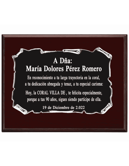 Placa Homenaje Aluminio Plateado lacado en Negro ( Grabado Incluido)