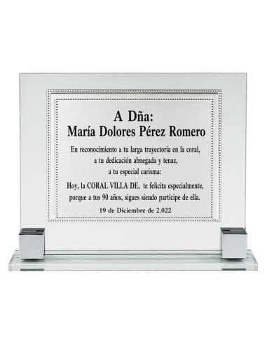 Placa Homenaje Aluminio base de Metacrilato - Global Argenti 1021B (Grabado incluido )