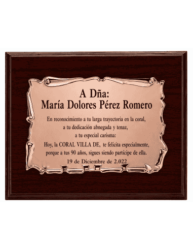 Placa Homenaje Aluminio Pergamino Rose ( Grabado Incluido)
