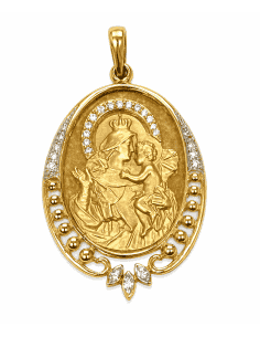 Medalla Virgen de Loreto cerco circonitas - Oro Amarillo 18k