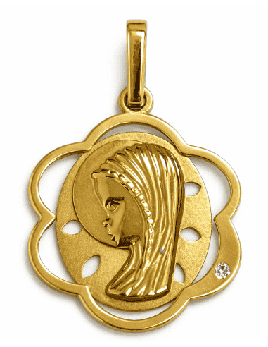 Medalla Virgen Niña con circonita - Oro Amarillo 18K