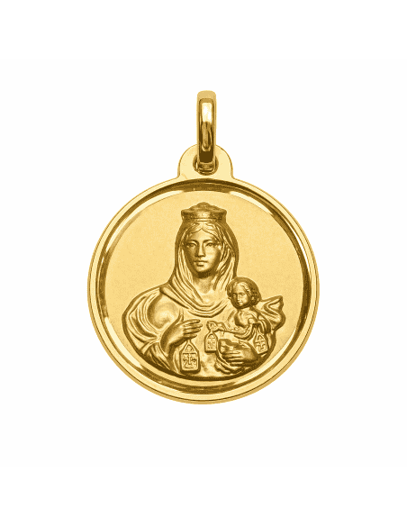Medalla Escapulario Virgen del Carmen y Corazón de Jesús - Oro Amarillo 18k