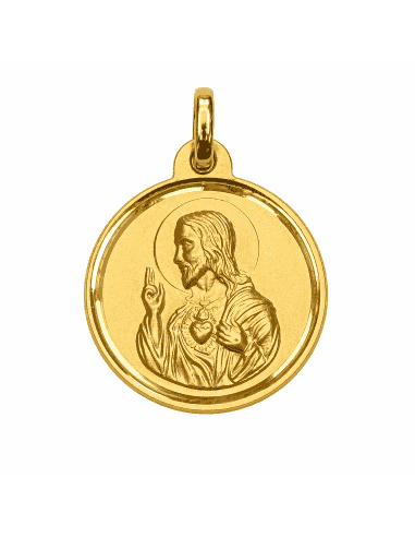 Medalla Escapulario Virgen del Carmen y Corazón de Jesús - Oro Amarillo 18k