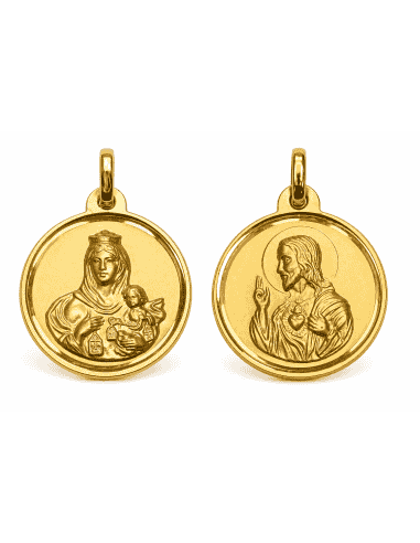 Medalla Escapulario Virgen del Carmen y Corazón de Jesús - Oro Amarillo 18k