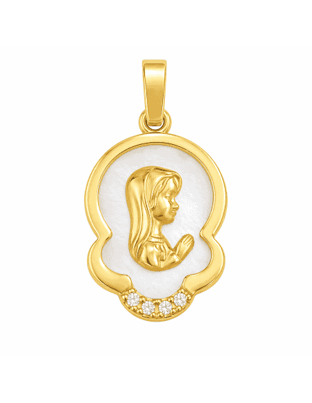 Medalla Virgen Niña con circonita - Oro amarillo 18K