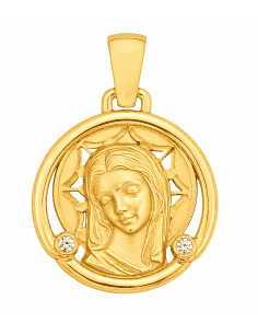 Medalla Virgen Niña con 2 Brillantes - Oro Amarillo 18K