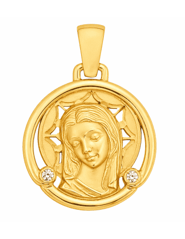 Medalla Virgen Niña con 2 Brillantes - Oro Amarillo 18K