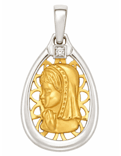 Medalla Virgen Niña con circonita - Oro Amarillo y Blanco 18K