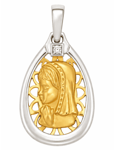 Medalla Virgen Niña con circonita - Oro Amarillo y Blanco 18K