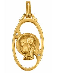Medalla Virgen Niña con 2 Circonitas - Oro Amarillo 18K