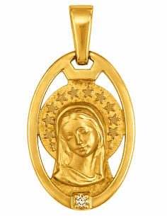 Medalla Virgen Niña con  Brillante en su Base -  Oro Amarillo 18K