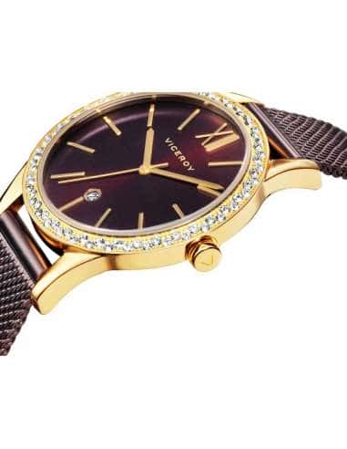 Reloj para Mujer con Correa de Malla Marrón y Esfera Burdeos con Circonitas - Viceroy 471100-43