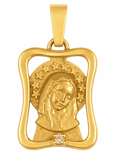 Medalla Virgen Niña con circonita - Oro Amarillo 18K