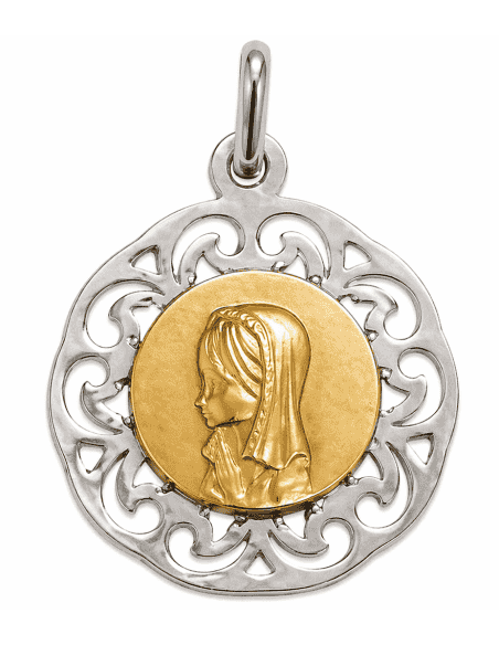 Medalla Virgen Niña - Oro amarillo 18k Y Plata de Ley