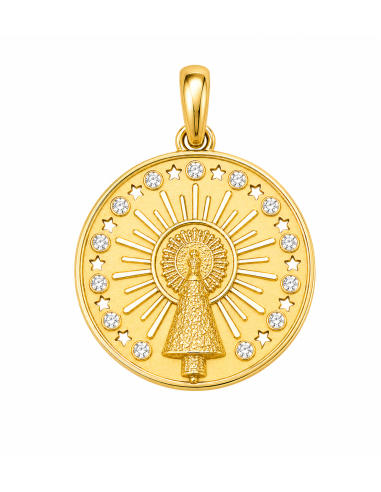 Medalla Virgen del Pilar con Circonitas - Oro Amarillo 18K