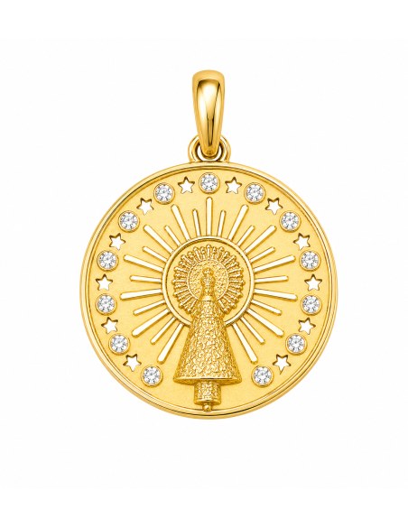 Medalla Virgen del Pilar con Circonitas - Oro Amarillo 18K
