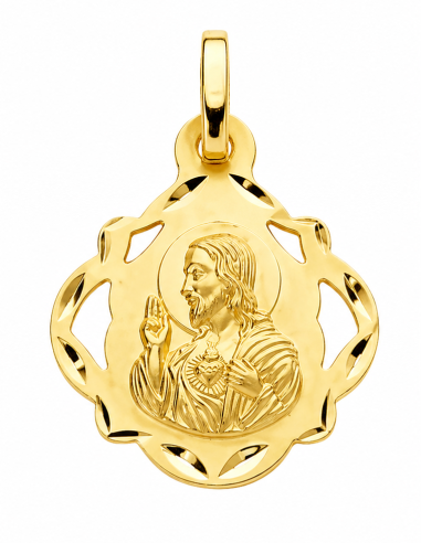 Medalla escapulario con forma Virgen del Carmen y corazón de jesús - Oro Amarillo 18k