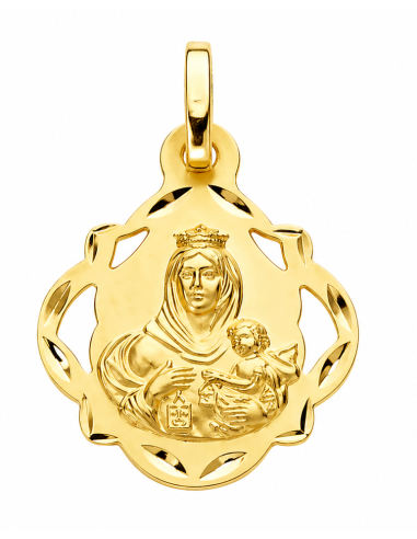 Medalla escapulario con forma Virgen del Carmen y corazón de jesús - Oro Amarillo 18k