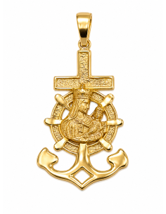 Colgante Cruz del Mar con Virgen del Carmen - Oro Amarillo 18K