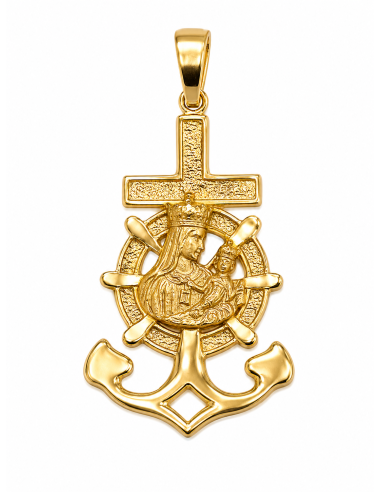 Colgante Cruz del Mar con Virgen del Carmen - Oro Amarillo 18K