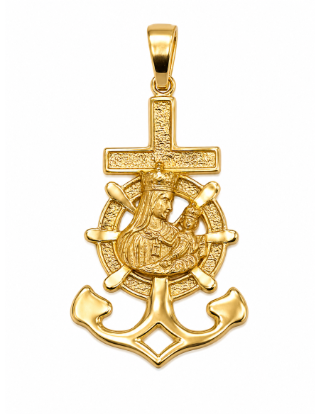Colgante Cruz del Mar con Virgen del Carmen - Oro Amarillo 18K