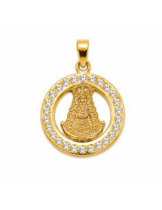 Medalla Virgen del Rocio con circonitas Oro Amarillo 18K