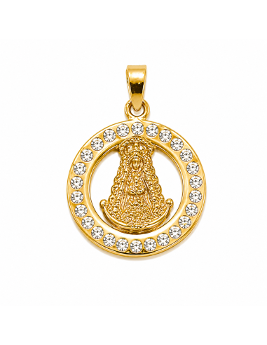 Medalla Virgen del Rocio con circonitas Oro Amarillo 18K
