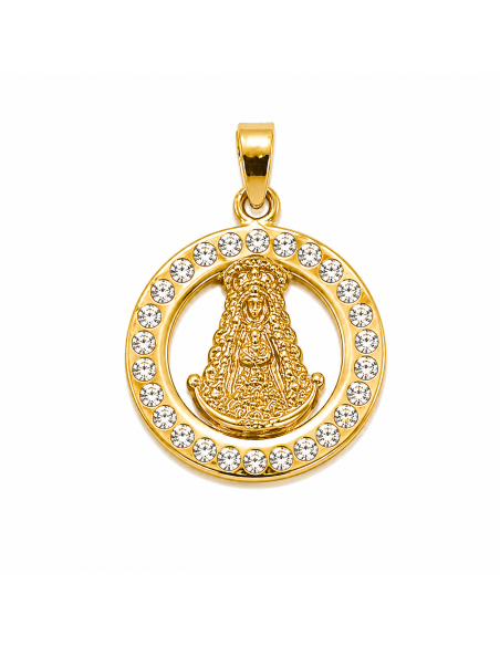 Medalla Virgen del Rocio con circonitas Oro Amarillo 18K